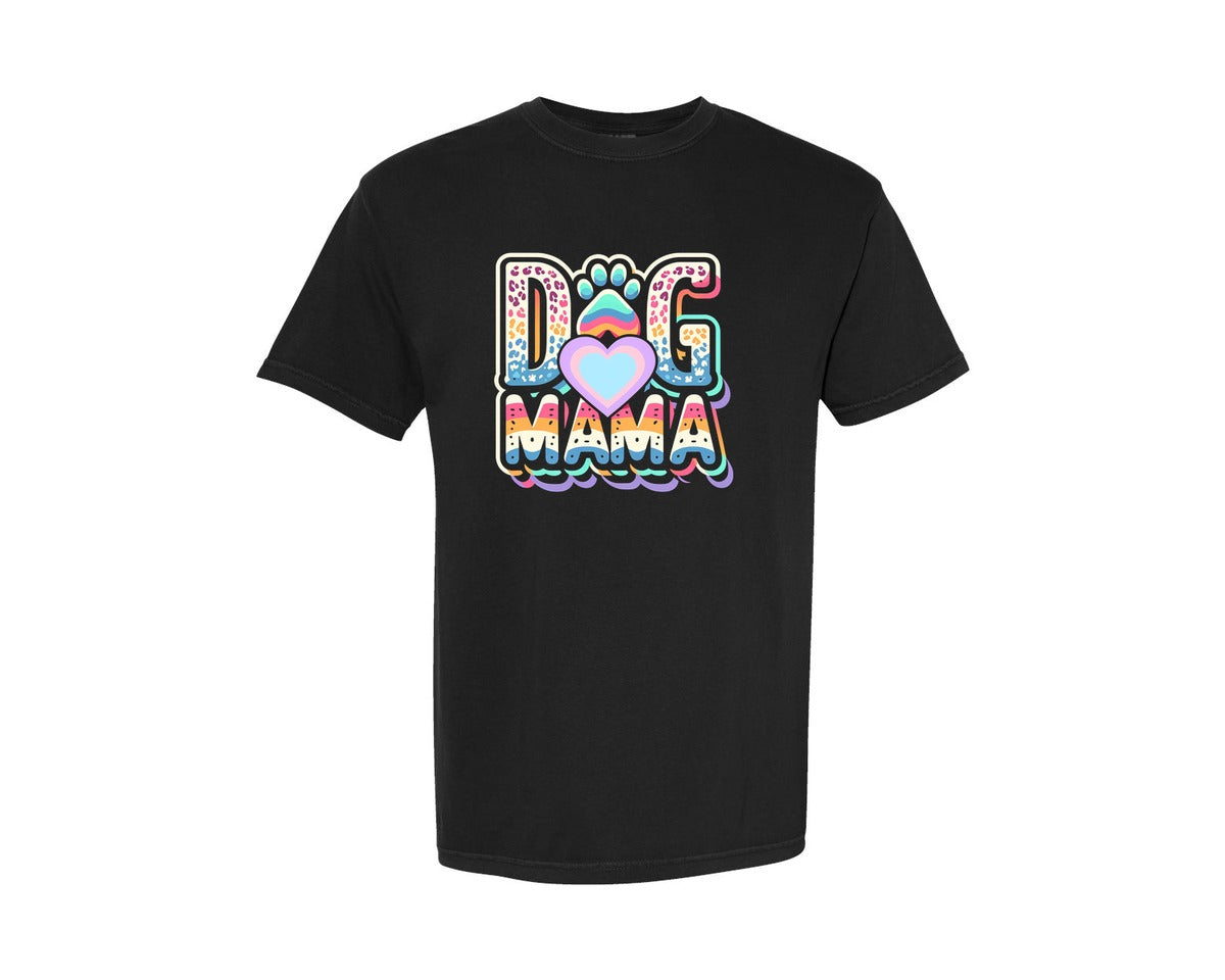 brand:Comfort Colors|color:Black|Tie Dye Dog Mom Leopard Print Paw Graphic T-Shirt
