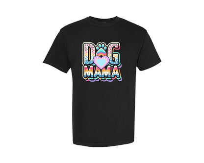 brand:Comfort Colors|color:Black|Tie Dye Dog Mom Leopard Print Paw Graphic T-Shirt