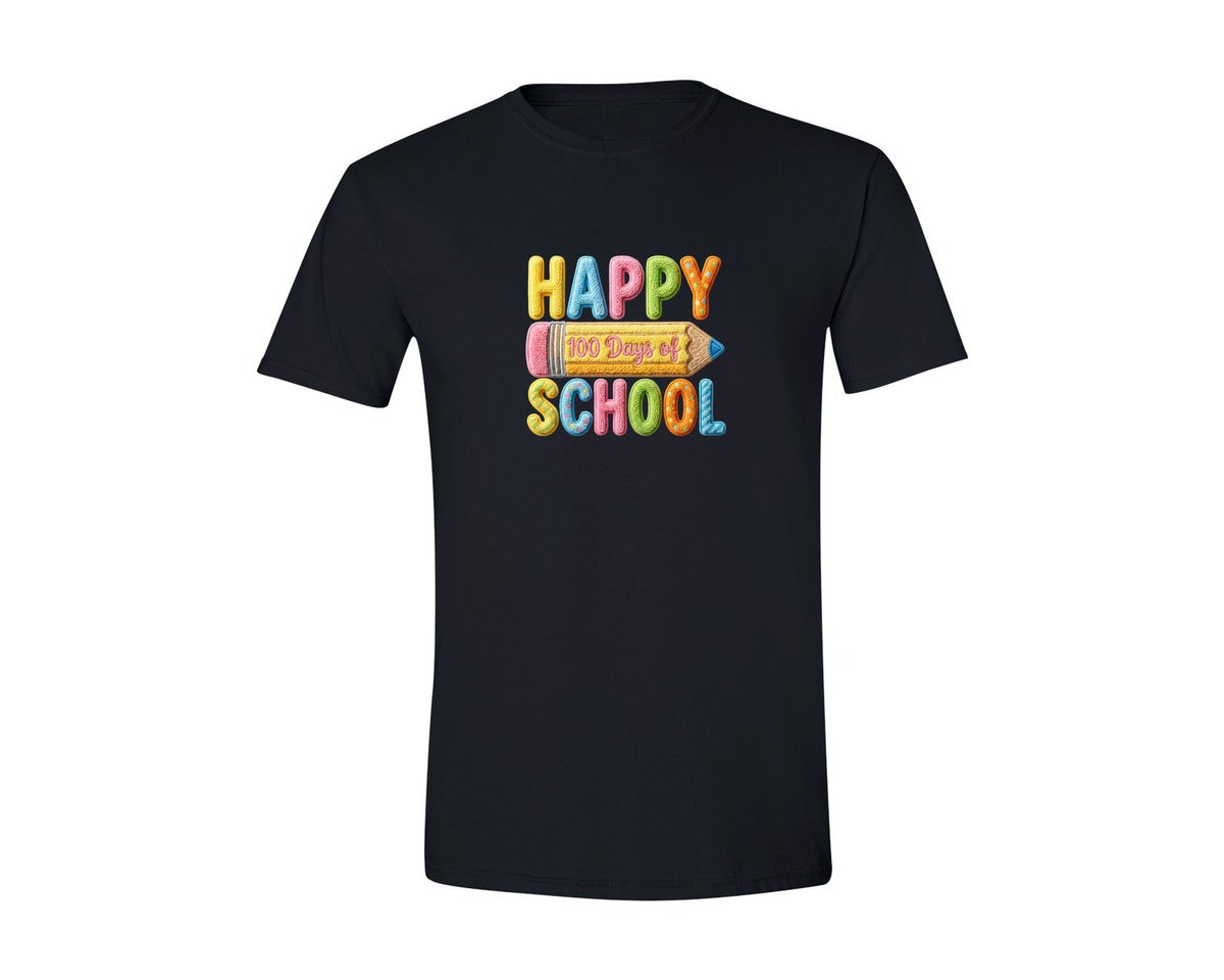 brand:Generic|color:Black|Faux Yarn Happy 100 Days Of School 5 Graphic T-Shirt