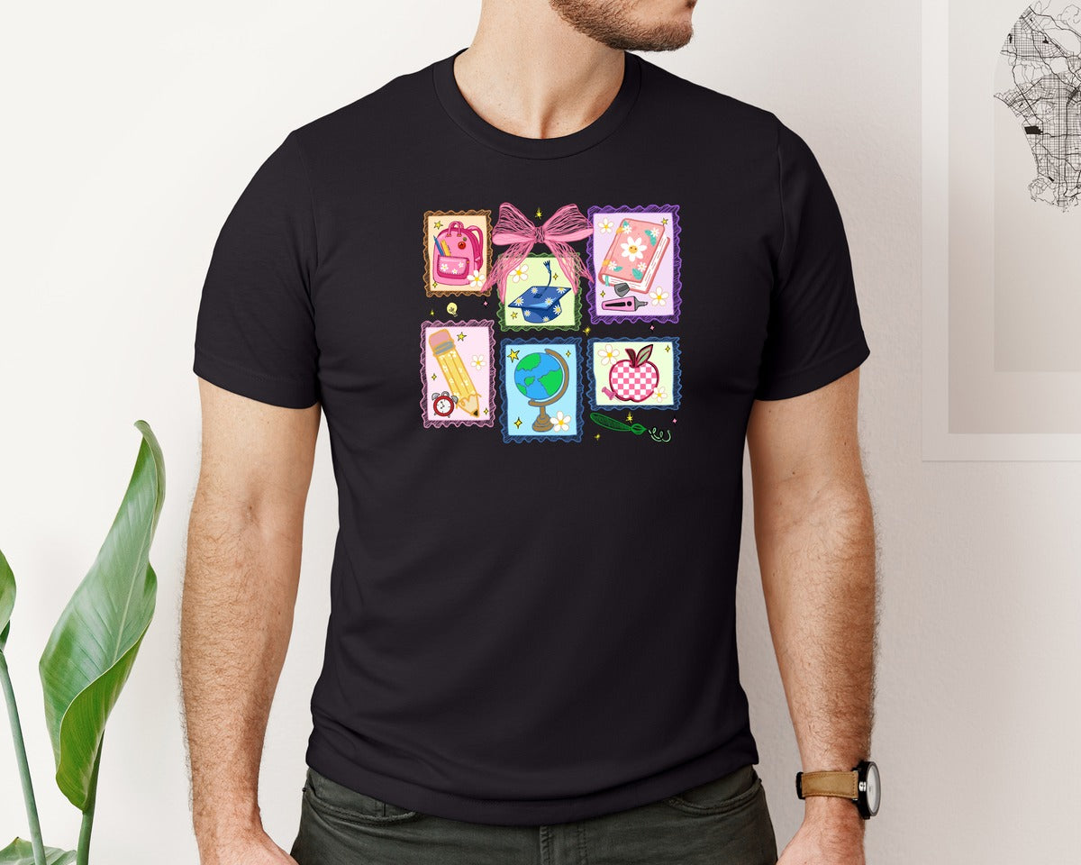brand:Bella Canvas|color:Black|Preppy Teacher Back To School Graphic T-Shirt
