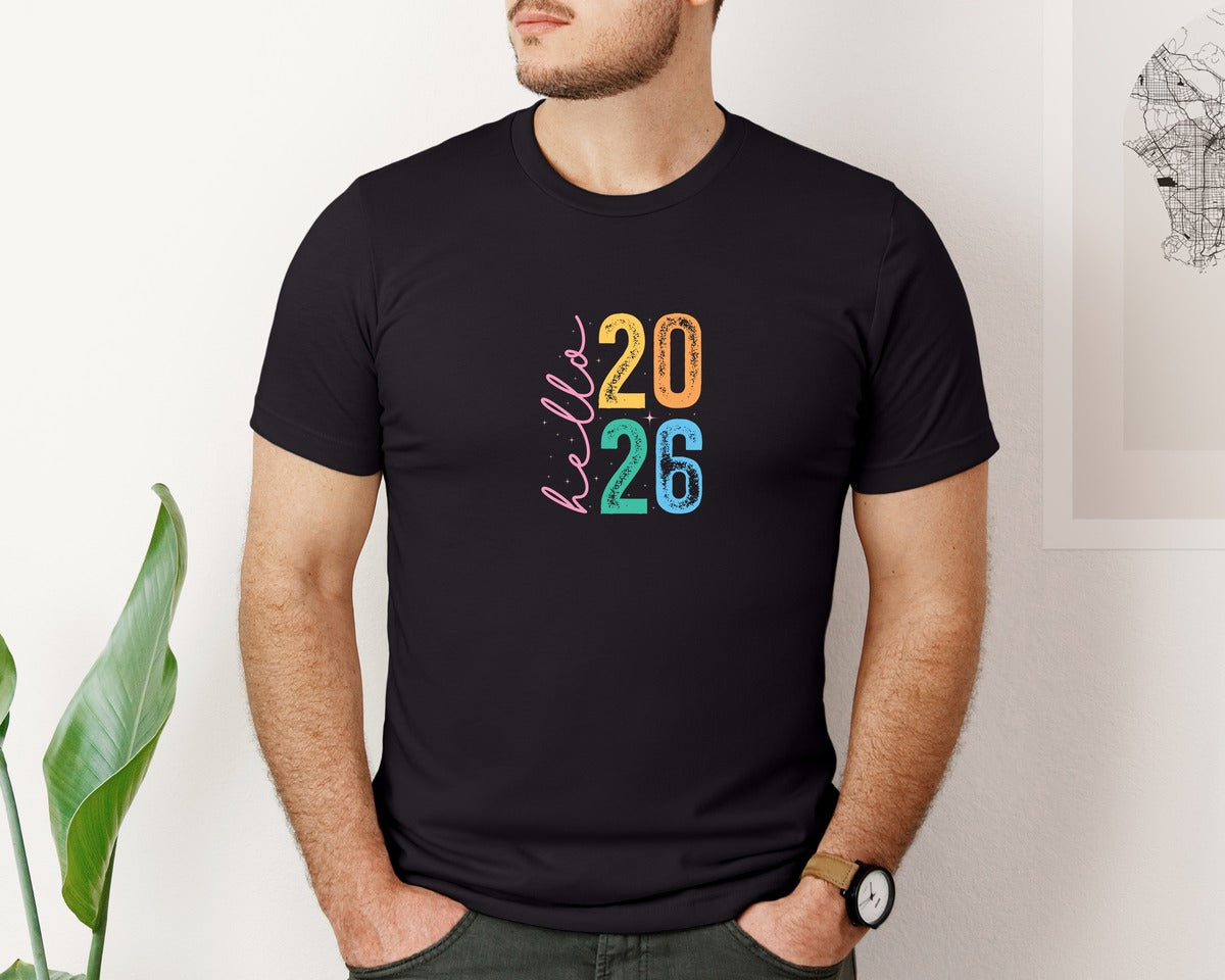 brand:Bella Canvas|color:Black|Hello 2026 New Years 3 Graphic T-Shirt