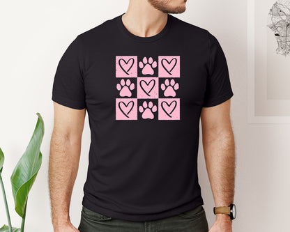 brand:Bella Canvas|color:Black|Checked Paw Dog Valentine Coquette 2 Graphic T-Shirt