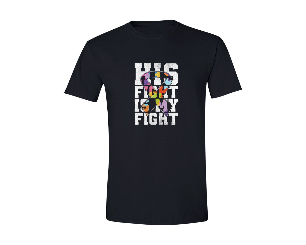 brand:Generic|color:Black|Autism Awareness His Fight Is My Fight Graphic T-Shirt