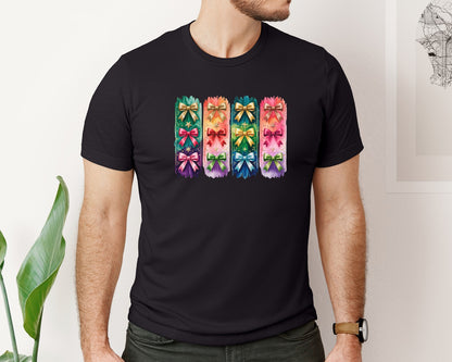 brand:Bella Canvas|color:Black|Colorful Coquette Bows Brushstroke Graphic T-Shirt