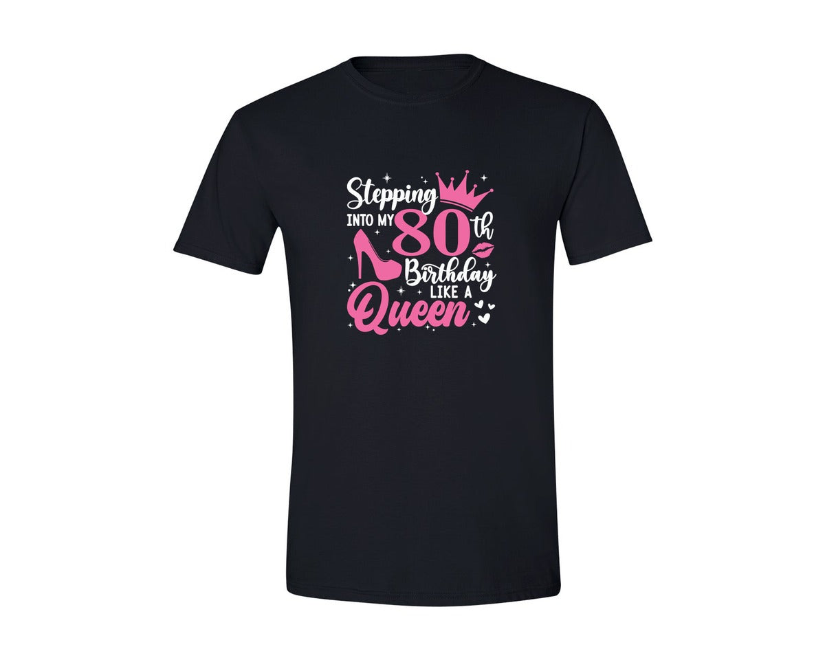 brand:Generic|color:Black|80 Birthday Queen Design 80Th Happy Graphic T-Shirt