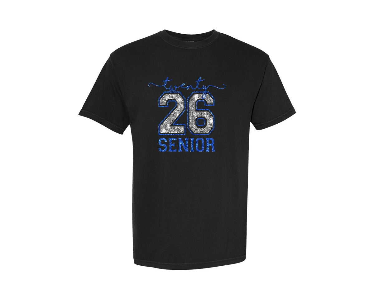 brand:Comfort Colors|color:Black|Class Of Twenty 26 Senior Glitter Graphic T-Shirt