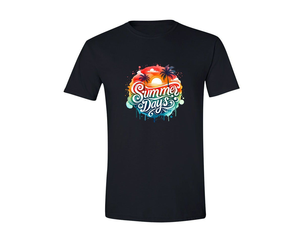 brand:Generic|color:Black|Colorful Ocean Beach Summer Days Graphic T-Shirt