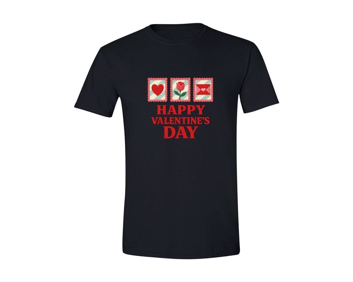 brand:Generic|color:Black|Faux Crochet Happy Valentines Day Graphic T-Shirt