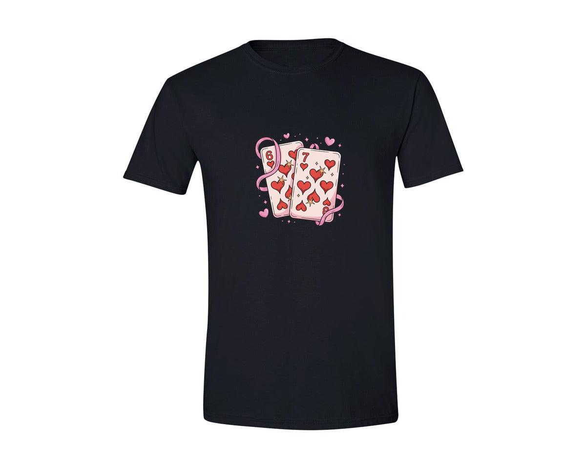 brand:Generic|color:Black|Preppy Playing Cards Valentine 6 7 Graphic T-Shirt