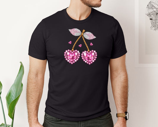 Rhinestone Heart Cherries Valentine 2 Graphic T-Shirt