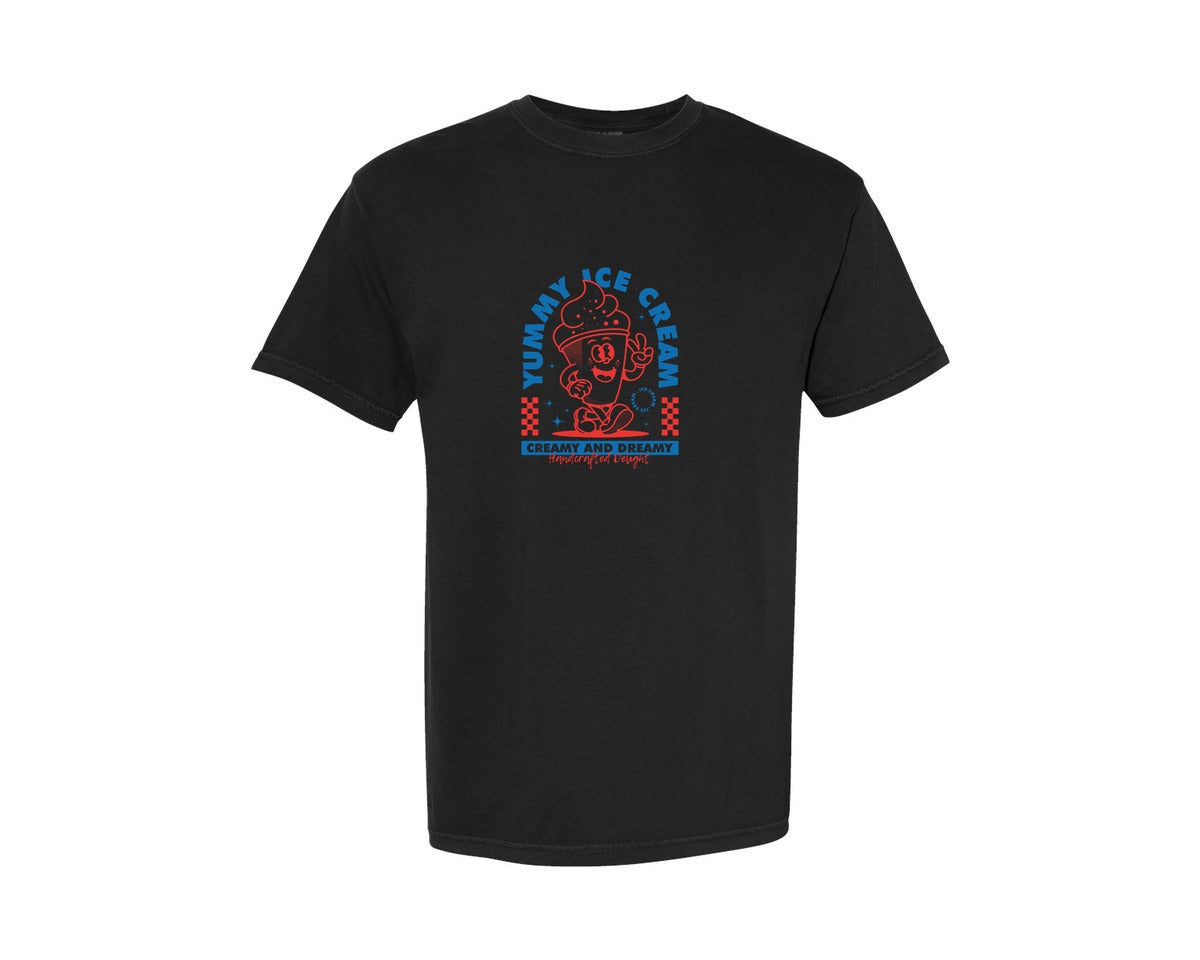 brand:Comfort Colors|color:Black|Retro Cartoon Ice Cream Character Design Graphic T-Shirt