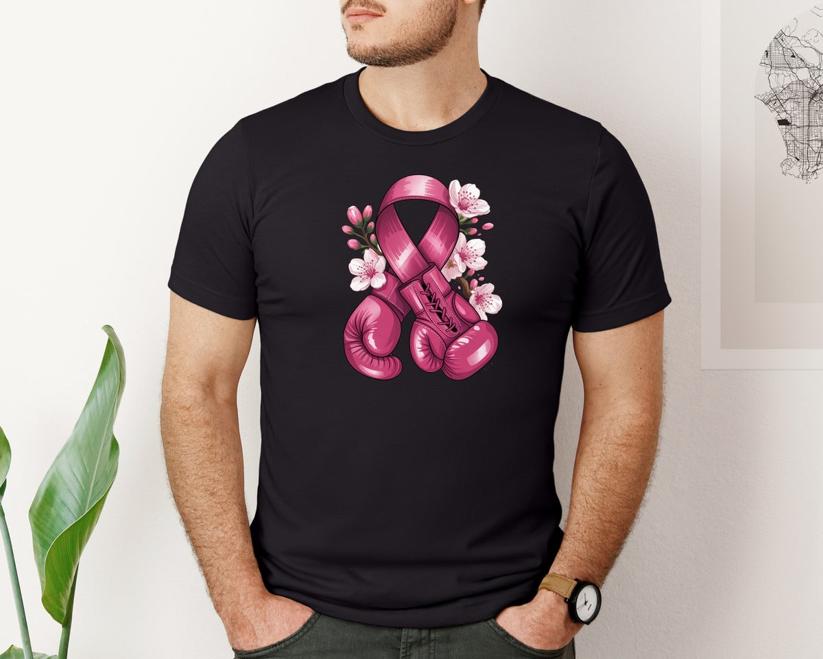 brand:Bella Canvas|color:Black|Breast Cancer With Boxing Gloves 10 Graphic T-Shirt