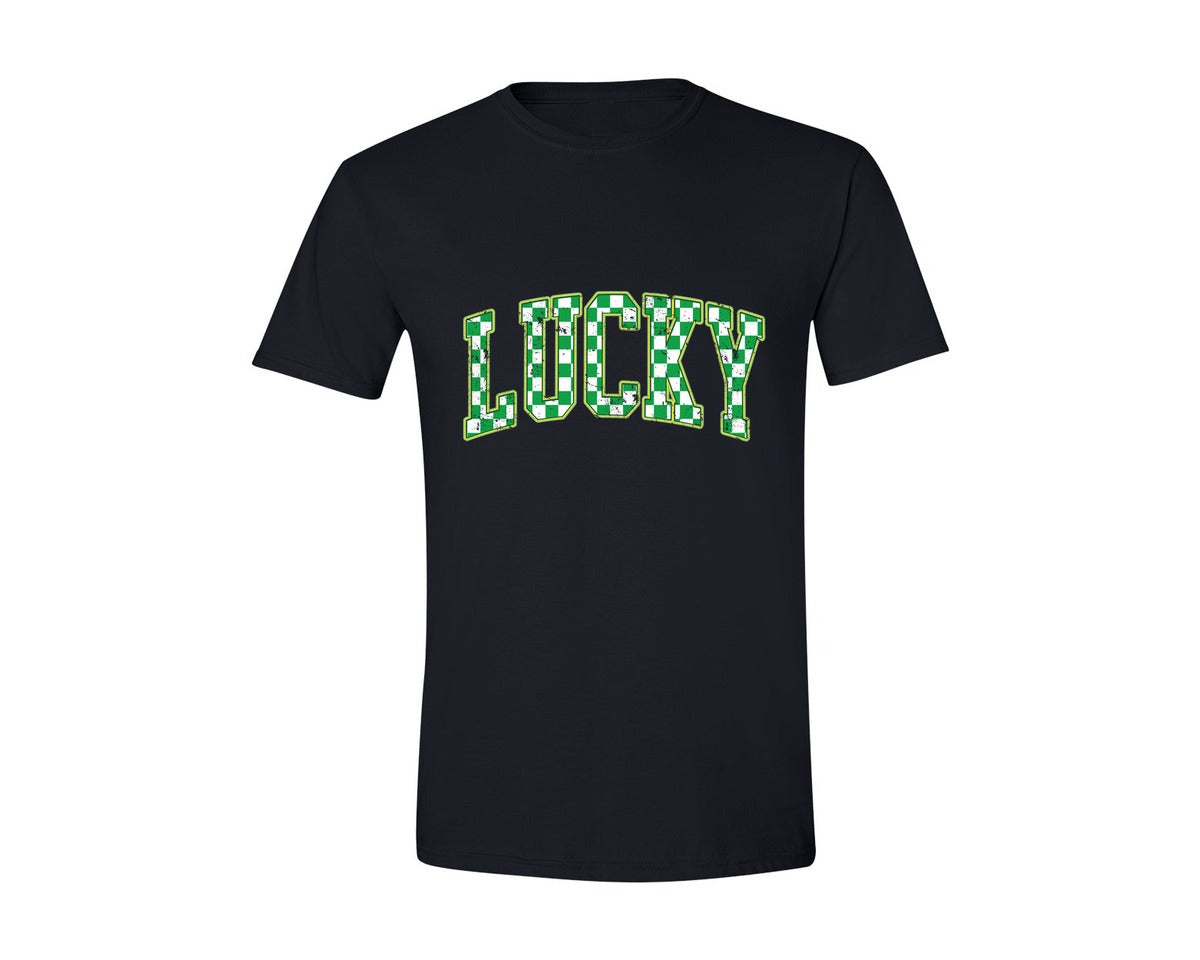 brand:Generic|color:Black|Lucky St Patricks Checkered Varsity