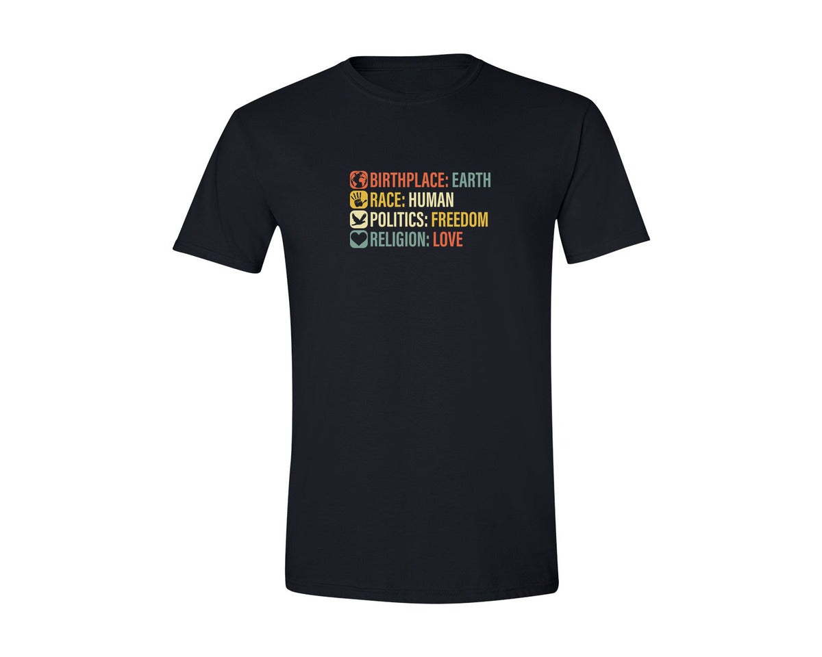 brand:Generic|color:Black|Birthplace Earth Race Human Politics 4 Graphic T-Shirt