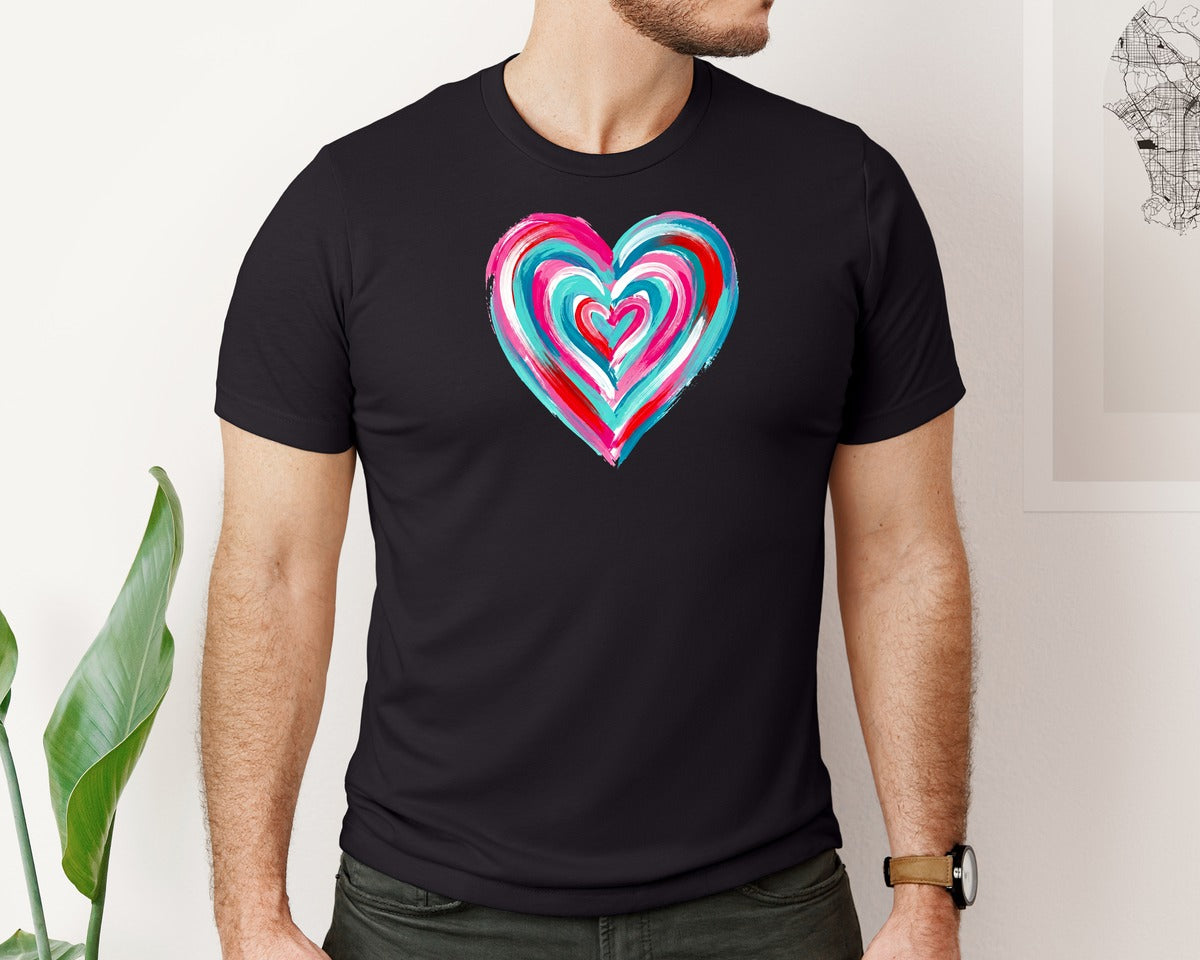 brand:Bella Canvas|color:Black|Bright Abstract Brushstroke Heart Graphic T-Shirt
