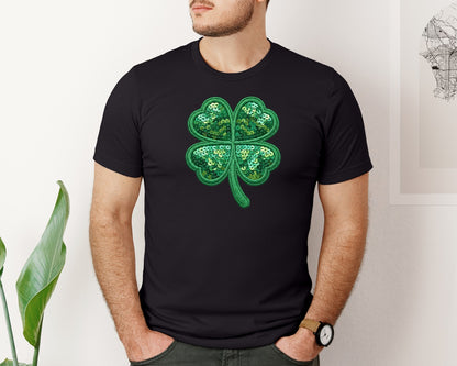 brand:Bella Canvas|color:Black|Sequin Shamrock Clover Graphic T-Shirt