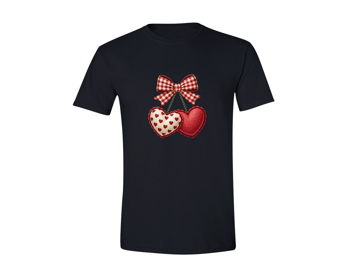 brand:Generic|color:Black|Valentines Day Cherry Bow Valentine Graphic T-Shirt
