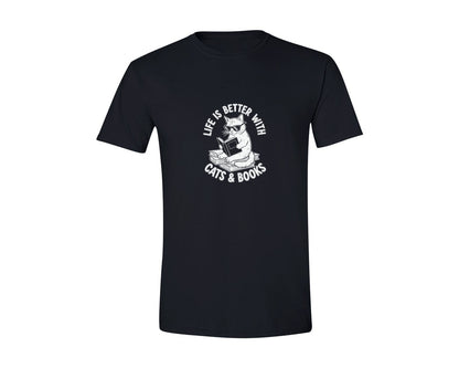 brand:Generic|color:Black|Life Is Better With Cats Books Funny Graphic T-Shirt