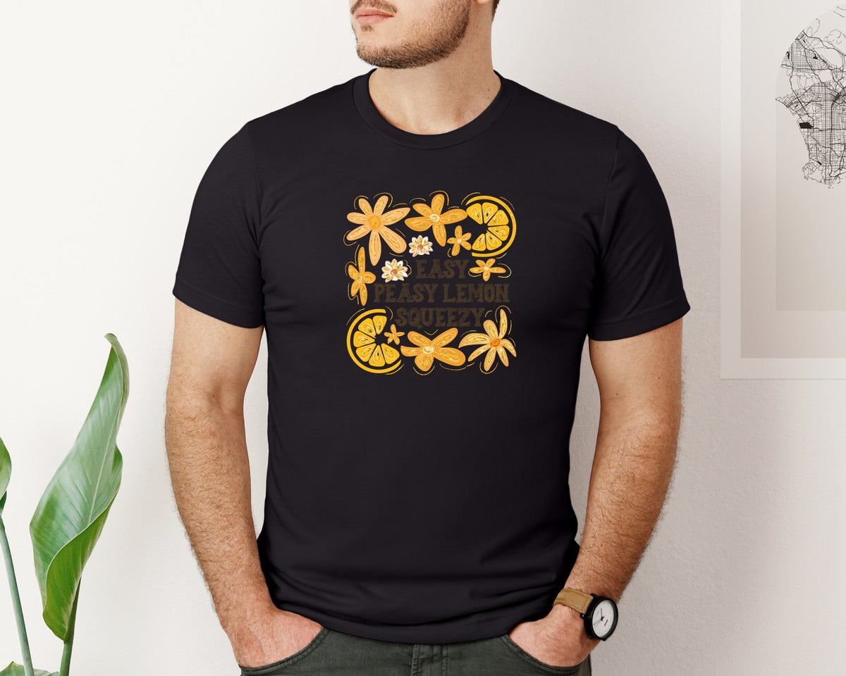 brand:Bella Canvas|color:Black|Boho Summer Lemon Easy Peasy Lemon Graphic T-Shirt