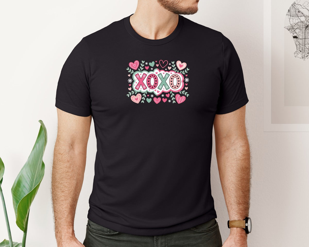 brand:Bella Canvas|color:Black|Xoxo Valentine Hearts Graphic T-Shirt