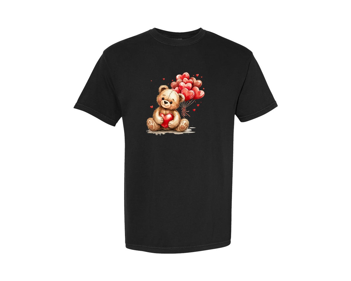 brand:Comfort Colors|color:Black|Cute Teddy Bear So Happy With Valentine Graphic T-Shirt