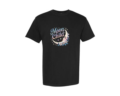 brand:Comfort Colors|color:Black|Moon Child Celestial And Floral T Shirt Graphic T-Shirt