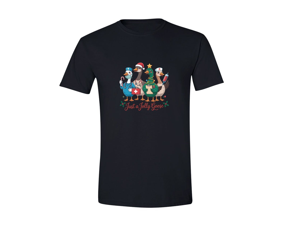 brand:Generic|color:Black|Santa Nurse Goose Silly Goose Graphic T-Shirt