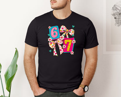 brand:Bella Canvas|color:Black|Funny Six Seven Coquette Bow 67 Graphic T-Shirt