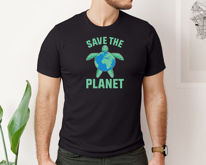 brand:Bella Canvas|color:Black|Save The Planet Turtle Earth Globe Graphic T-Shirt
