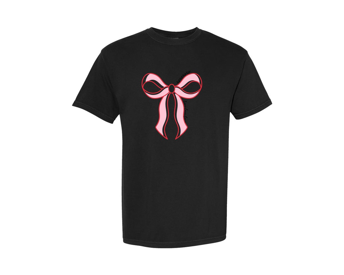 brand:Comfort Colors|color:Black|Valentine Coquette Bow Xoxo 3 Graphic T-Shirt