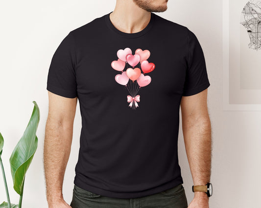 Valentine Heart Balloon Bouquet Pink Bow Graphic T-Shirt