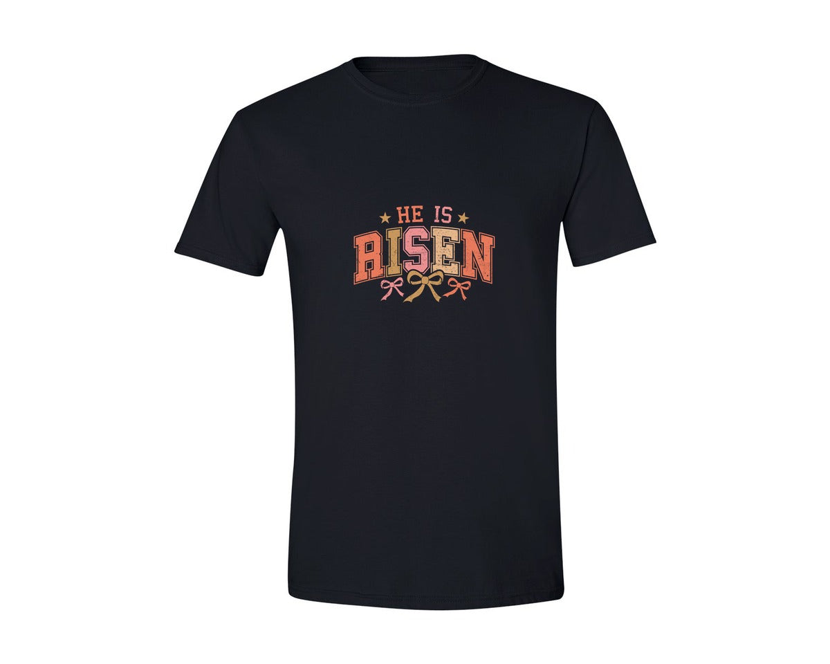 brand:Generic|color:Black|Easter Christian Risen Bow Graphic T-Shirt