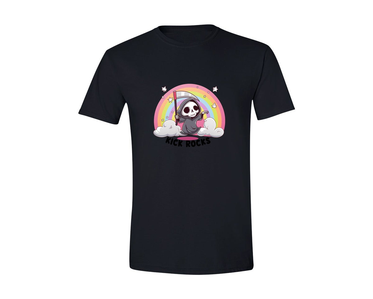 brand:Generic|color:Black|Kick Rocks Cute Grim Reaper Graphic T-Shirt