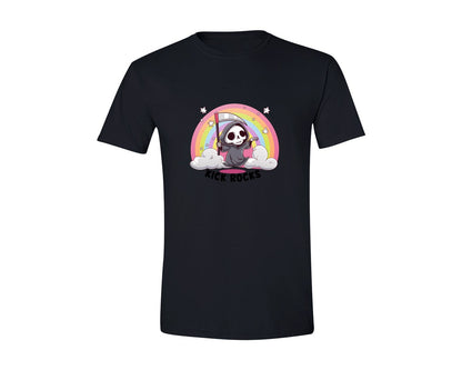 brand:Generic|color:Black|Kick Rocks Cute Grim Reaper Graphic T-Shirt