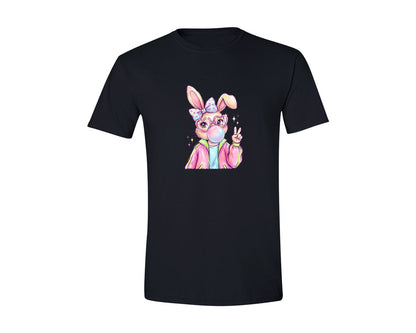 brand:Generic|color:Black|Easter Bunny Girl With Bubble Gum Graphic T-Shirt