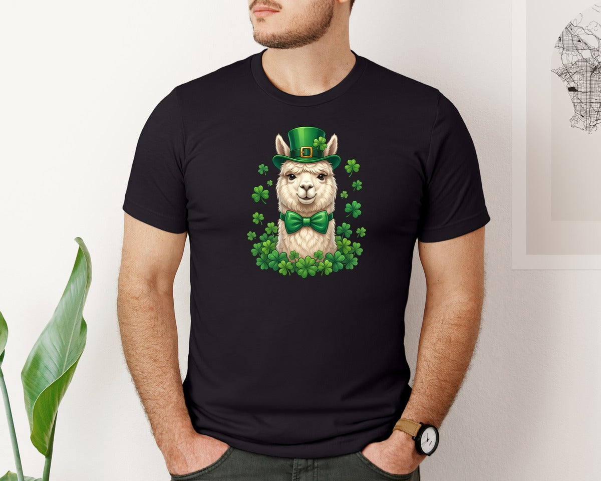 brand:Bella Canvas|color:Black|St Patricks Day Cute Alpaca Graphic T-Shirt