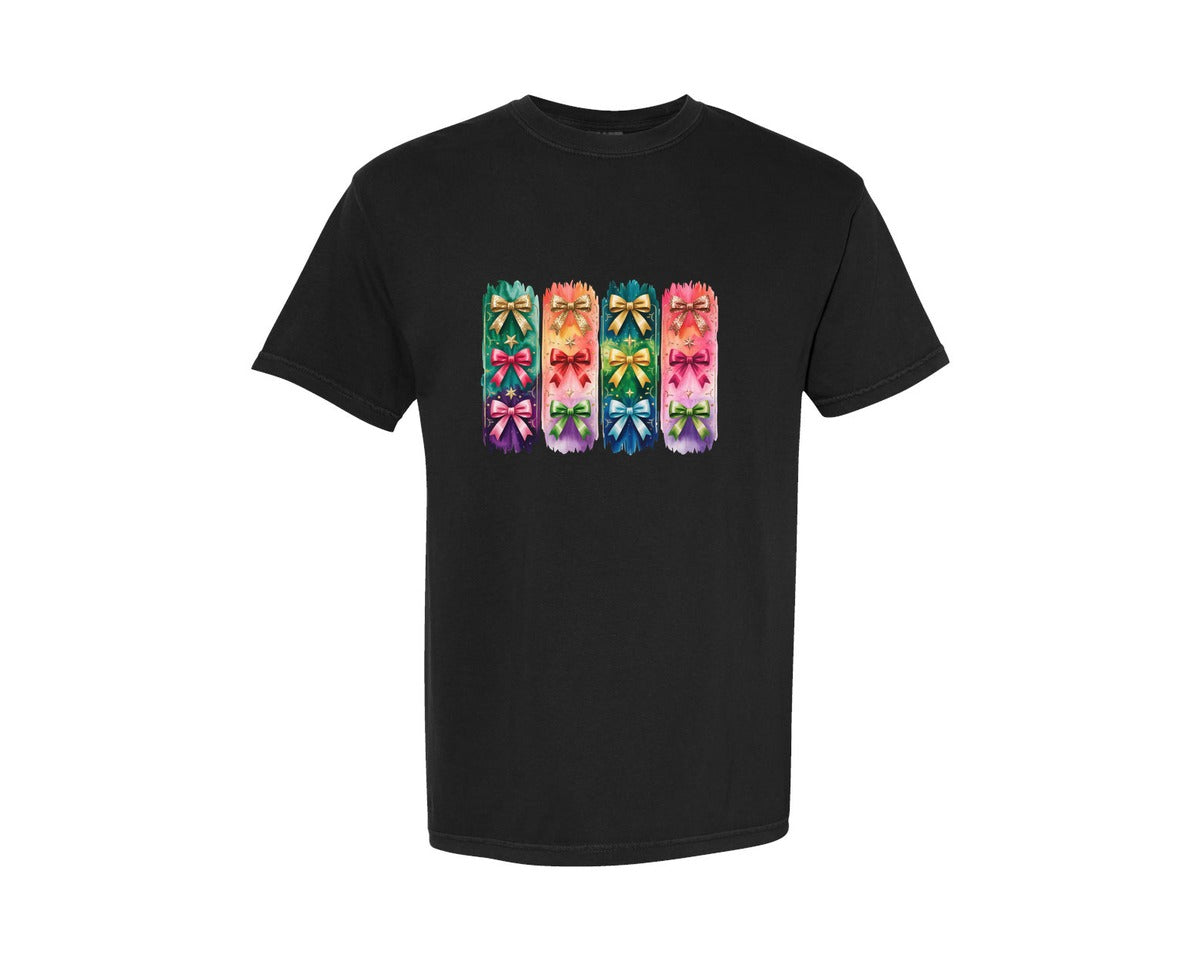 brand:Comfort Colors|color:Black|Colorful Coquette Bows Brushstroke Graphic T-Shirt