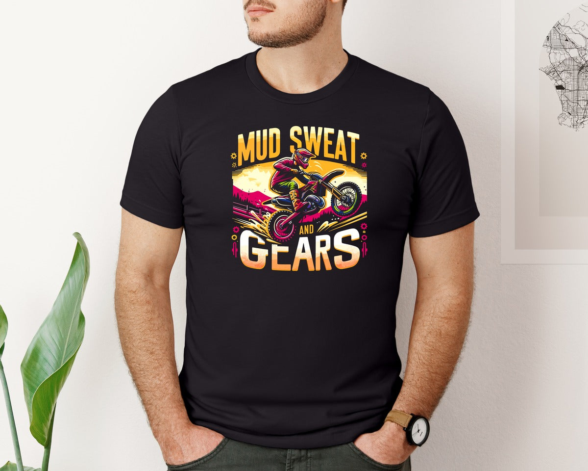 brand:Bella Canvas|color:Black|Dirt Bike Mud Sweat And Gears Graphic T-Shirt