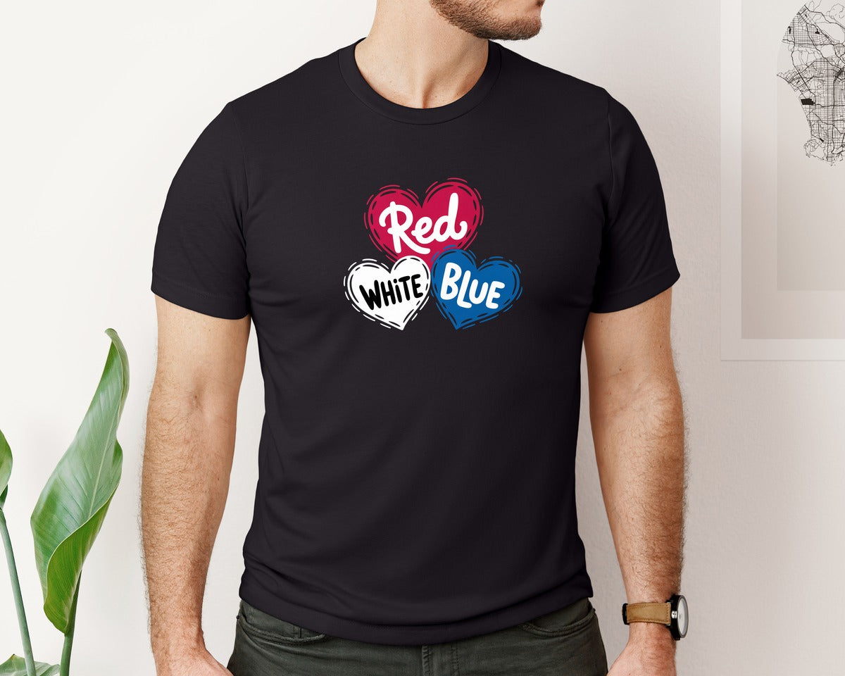 brand:Bella Canvas|color:Black|Heart 4Th Of July Pngpatriotic Usa Graphic T-Shirt
