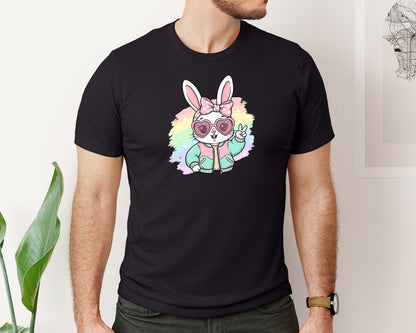brand:Bella Canvas|color:Black|Glitter Easter Bunny Coquette 7 Graphic T-Shirt