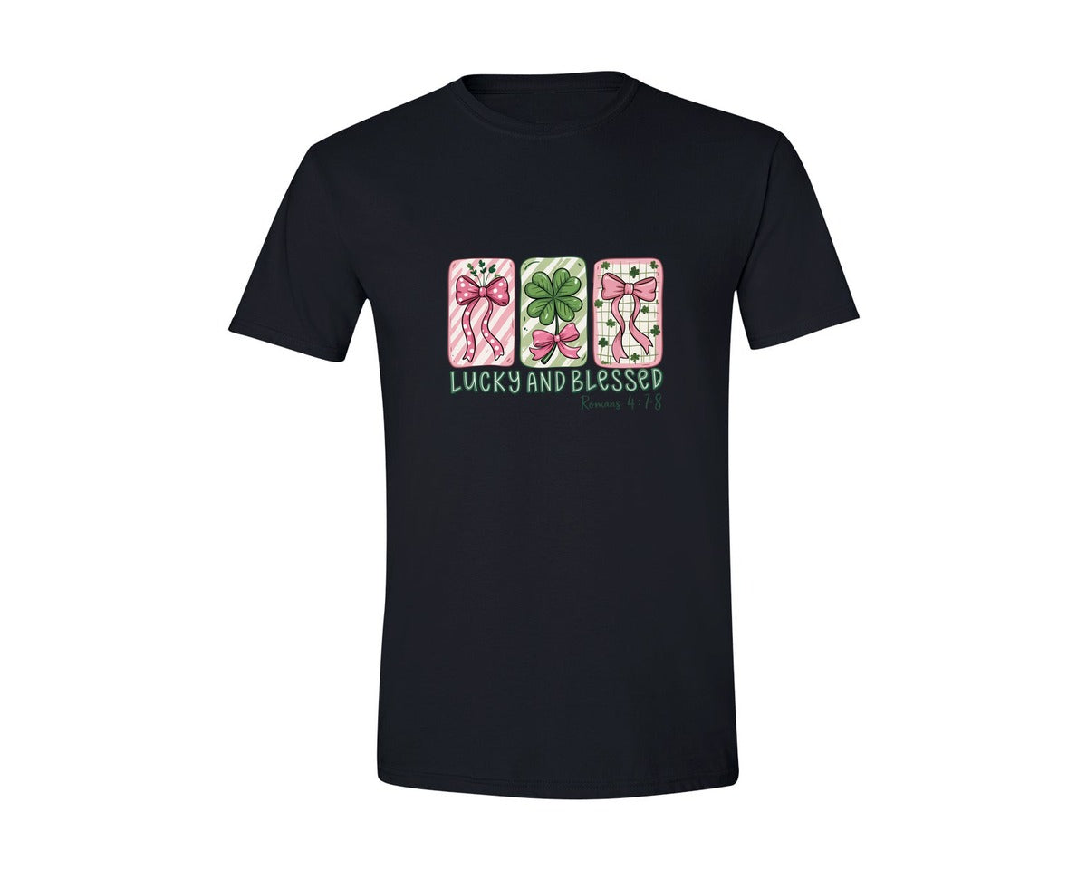 brand:Generic|color:Black|Lucky And Blessed Retro Patrick Graphic T-Shirt