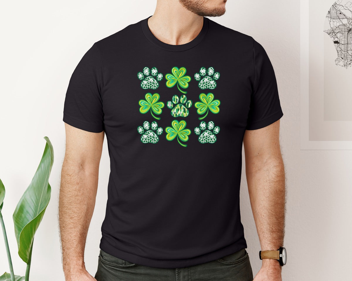 brand:Bella Canvas|color:Black|Saint Patricks Day Dog Paw Graphic T-Shirt