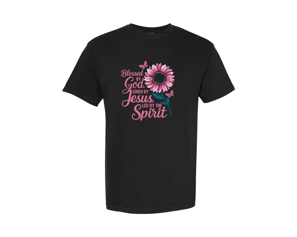 brand:Comfort Colors|color:Black|Blessed By God Loved By Jesus Led By The Graphic T-Shirt