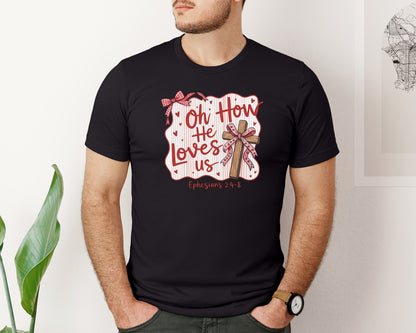 brand:Bella Canvas|color:Black|Oh How He Loved Us Pngglitter Valentine Graphic T-Shirt