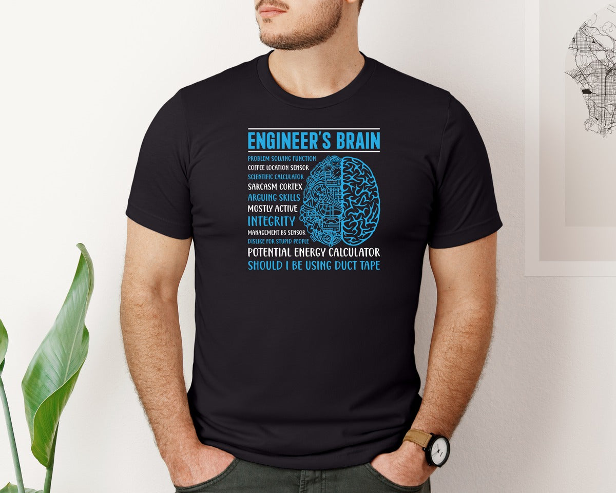 brand:Bella Canvas|color:Black|Funny Engineers Brain T Shirt Design Graphic T-Shirt