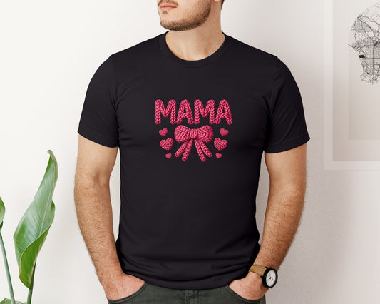 Valentine Mama Faux Yarn Latchhook Graphic T-Shirt