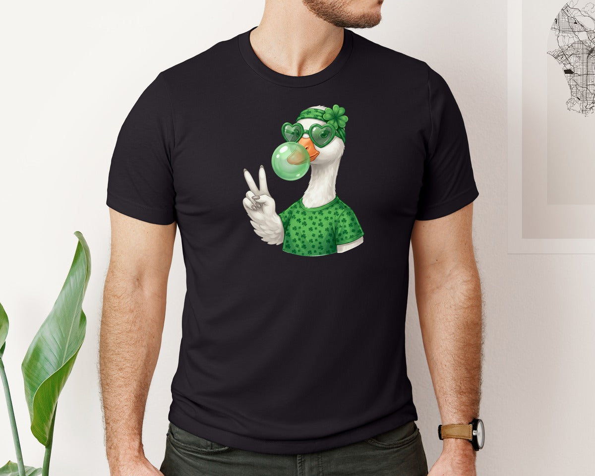 brand:Bella Canvas|color:Black|Cute Goose Bubble Gum St Patricks Graphic T-Shirt