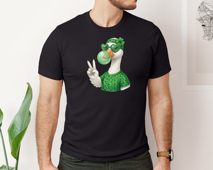 brand:Bella Canvas|color:Black|Cute Goose Bubble Gum St Patricks Graphic T-Shirt