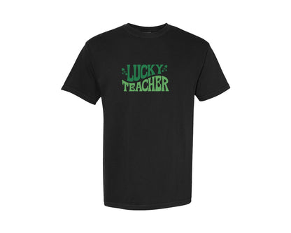 brand:Comfort Colors|color:Black|Lucky Teacher Cute St Patricks Day Graphic T-Shirt