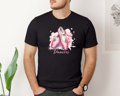 brand:Bella Canvas|color:Black|Pink Glitter Ballet Shoes Dancers Graphic T-Shirt